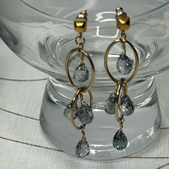 Gold and wire wrapped drop earrings - Picture 1 of 4